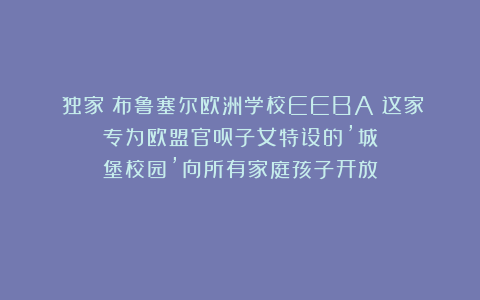 ［独家］布鲁塞尔欧洲学校EEBA：这家专为欧盟官员子女特设的’城堡校园’向所有家庭孩子开放！