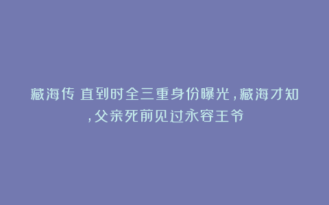 藏海传：直到时全三重身份曝光，藏海才知，父亲死前见过永容王爷