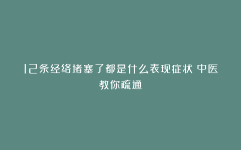 12条经络堵塞了都是什么表现症状？中医教你疏通！
