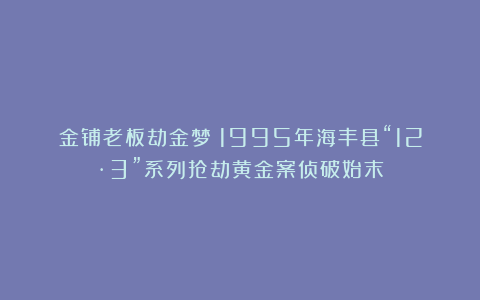 金铺老板劫金梦!1995年海丰县“12·3”系列抢劫黄金案侦破始末