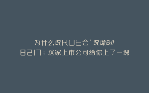 为什么说ROE会’说谎’？这家上市公司给你上了一课