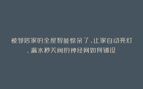 被邻居家的全屋智能惊呆了，让家自动亮灯、漏水秒关阀的神经网如何铺设？