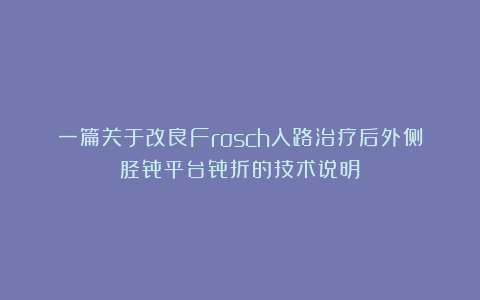 一篇关于改良Frosch入路治疗后外侧胫骨平台骨折的技术说明