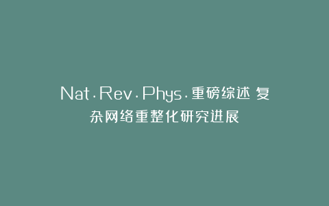 Nat.Rev.Phys.重磅综述：复杂网络重整化研究进展