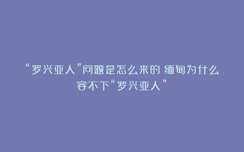 “罗兴亚人”问题是怎么来的?缅甸为什么容不下“罗兴亚人”?
