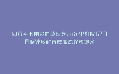 四万年的幽灵血脉现身云南！中科院127具骸骨破解青藏高原终极谜案
