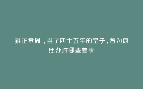 雍正帝胤禛，当了四十五年的皇子，曾为康熙办过哪些差事？