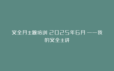 安全月主题培训（2025年6月）——我的安全主讲