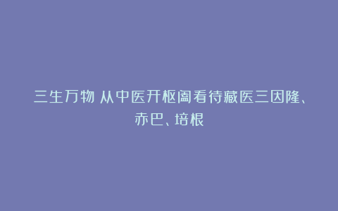 三生万物｜从中医开枢阖看待藏医三因隆、赤巴、培根