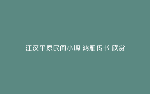 江汉平原民间小调《鸿雁传书》欣赏