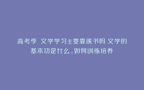 高考季④|文学学习主要靠读书吗？文学的基本功是什么，如何训练培养？