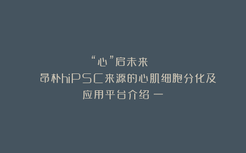 “心”启未来 | 昂朴hiPSC来源的心肌细胞分化及应用平台介绍（一）