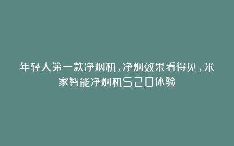 年轻人第一款净烟机，净烟效果看得见，米家智能净烟机S20体验