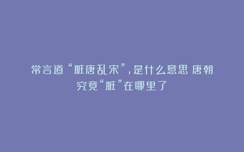 常言道:“脏唐乱宋”,是什么意思?唐朝究竟“脏”在哪里了?