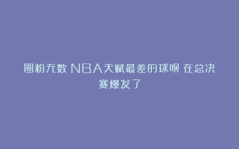 圈粉无数！NBA天赋最差的球员！在总决赛爆发了
