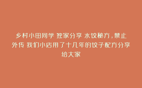 乡村小田同学：独家分享：水饺秘方，禁止外传！我们小店用了十几年的饺子配方分享给大家
