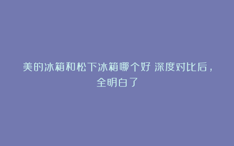 美的冰箱和松下冰箱哪个好？深度对比后，全明白了
