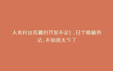人类对丝瓜瓤的开发不足1%，8个隐藏用法，不知道太亏了