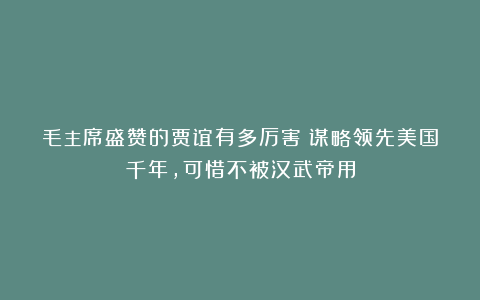 毛主席盛赞的贾谊有多厉害？谋略领先美国千年，可惜不被汉武帝用