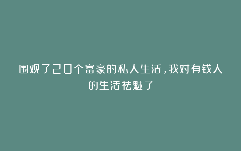 围观了20个富豪的私人生活，我对有钱人的生活祛魅了