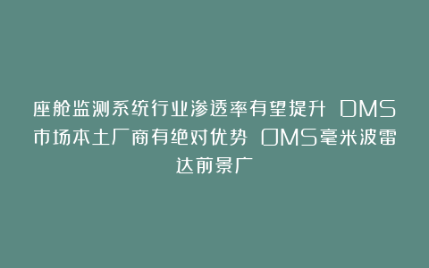 座舱监测系统行业渗透率有望提升 DMS市场本土厂商有绝对优势 OMS毫米波雷达前景广