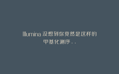 Illumina|没想到你竟然是这样的甲基化测序..