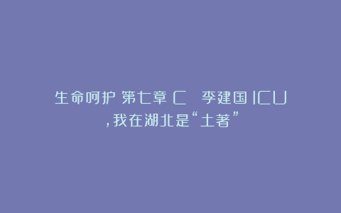生命呵护|第七章(C) 李建国:ICU,我在湖北是“土著”