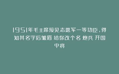 1951年毛主席接见志愿军一等功臣，得知其名字后皱眉：给你改个名|炮兵|开国中将