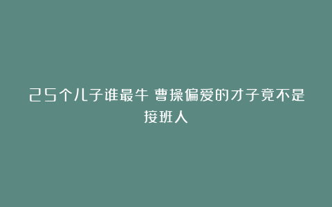 25个儿子谁最牛？曹操偏爱的才子竟不是接班人！