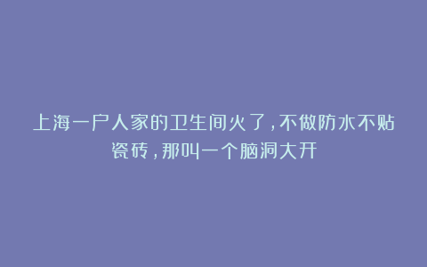 上海一户人家的卫生间火了，不做防水不贴瓷砖，那叫一个脑洞大开