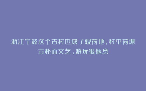 浙江宁波这个古村也成了观荷地，村中荷塘古朴而文艺，游玩很惬意