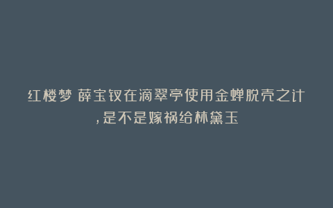 红楼梦：薛宝钗在滴翠亭使用金蝉脱壳之计，是不是嫁祸给林黛玉？