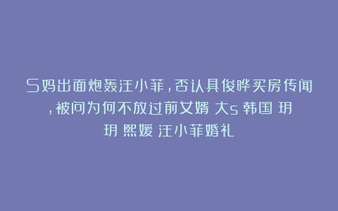 S妈出面炮轰汪小菲，否认具俊晔买房传闻，被问为何不放过前女婿|大s|韩国|玥玥|熙媛|汪小菲婚礼