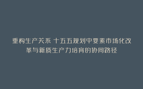重构生产关系：十五五规划中要素市场化改革与新质生产力培育的协同路径