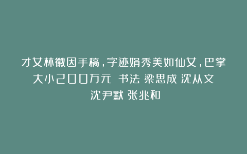 才女林徽因手稿，字迹娟秀美如仙女，巴掌大小200万元！|书法|梁思成|沈从文|沈尹默|张兆和