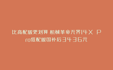 比高配版更划算？机械革命无界14X Pro低配版国补后3436元
