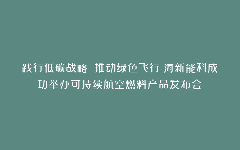 践行低碳战略 推动绿色飞行|海新能科成功举办可持续航空燃料产品发布会