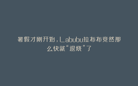 暑假才刚开始，Labubu拉布布竟然那么快就“退烧”了