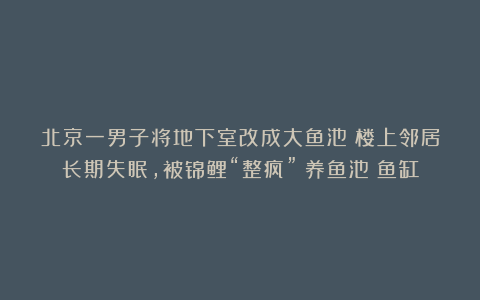 北京一男子将地下室改成大鱼池！楼上邻居长期失眠，被锦鲤“整疯”|养鱼池|鱼缸