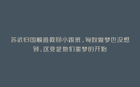苏武归国顺道救回小跟班，匈奴做梦也没想到，这竟是他们噩梦的开始！