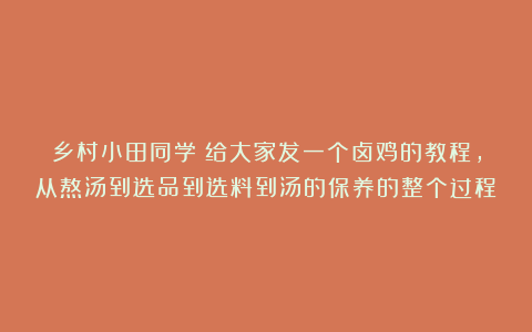 乡村小田同学：给大家发一个卤鸡的教程，从熬汤到选品到选料到汤的保养的整个过程