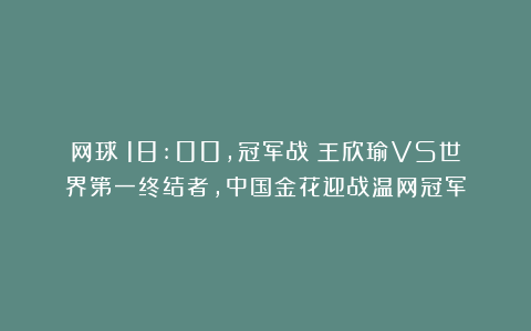 网球|18:00，冠军战：王欣瑜VS世界第一终结者，中国金花迎战温网冠军