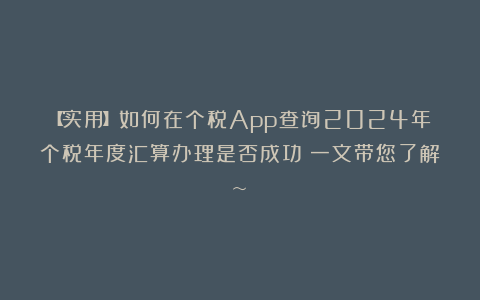 【实用】如何在个税App查询2024年个税年度汇算办理是否成功？一文带您了解~
