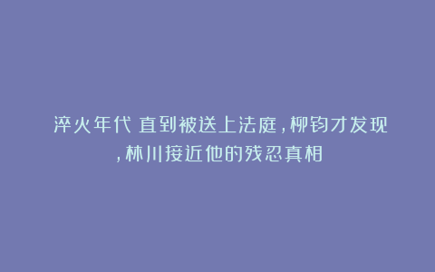 《淬火年代》直到被送上法庭，柳钧才发现，林川接近他的残忍真相