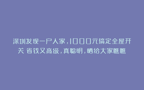 深圳发现一户人家，1000元搞定全屋开关：省钱又高级，真聪明，晒给大家瞧瞧！