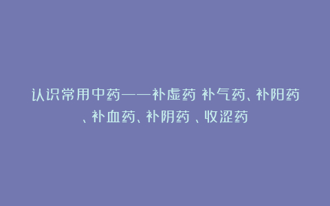 认识常用中药——补虚药（补气药、补阳药、补血药、补阴药）、收涩药