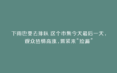 下雨也要去排队！这个市集今天最后一天，观众热情高涨，抓紧来“捡漏”