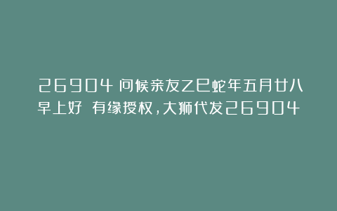 （26904）问候亲友乙巳蛇年五月廿八早上好！（有缘授权，大狮代发26904）