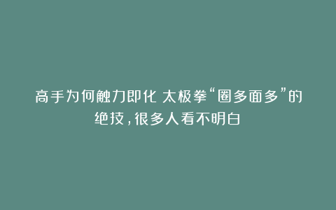 高手为何触力即化？太极拳“圈多面多”的绝技，很多人看不明白！