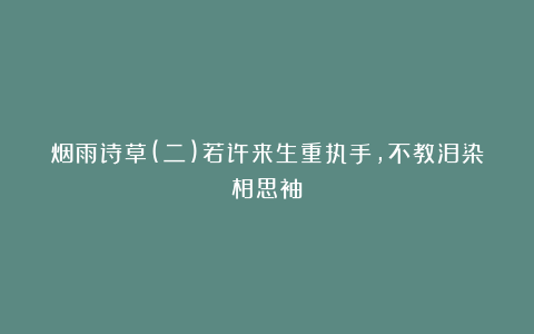 烟雨诗草(二)若许来生重执手，不教泪染相思袖